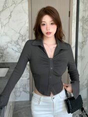 Акція на Блузка жіноча SHEIN GD-00160363 S Темно-сіра від Rozetka