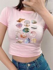 Акція на Футболка жіноча SHEIN GD-00168461 M Світло-рожева від Rozetka