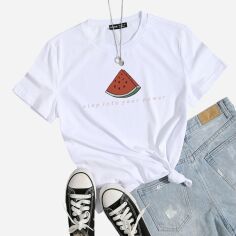 Акція на Футболка жіноча SHEIN GD-00168473 S Біла від Rozetka