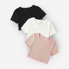Акція на Футболка короткая жіноча SHEIN GD-00170777 M 3 шт. Різнокольорова від Rozetka