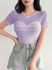 Акція на Футболка жіноча SHEIN GD-00169714 XL Бузкова від Rozetka