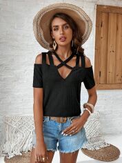 Акція на Футболка жіноча SHEIN GD-00160353 M Чорна від Rozetka