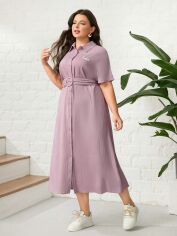 Акція на Плаття-сорочка міді літнє жіноче SHEIN GD-00139009 3XL Світло-рожеве від Rozetka