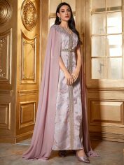 Акція на Плаття вечірнє довге осіннє жіноче SHEIN GD-00161200 S Світло-рожеве від Rozetka