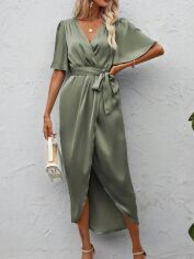 Акція на Плаття на запах довге літнє жіноче SHEIN GD-00114223 S Хакі від Rozetka