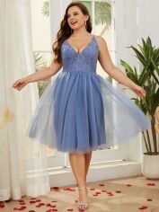 Акція на Плаття вечірнє міді літнє жіноче SHEIN GD-00157207 XL Сіре із блакитним від Rozetka
