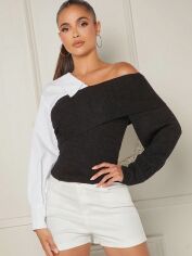 Акція на Блузка жіноча SHEIN GD-00166230 L Чорна з білим від Rozetka
