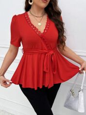 Акція на Блузка жіноча SHEIN GD-00170965 4XL Червона від Rozetka