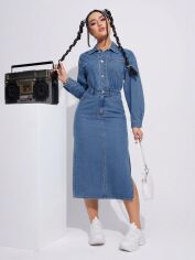 Акція на Плаття-сорочка міді осіннє жіноче SHEIN GD-00097204 S Синє від Rozetka