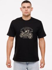 Акція на Футболка бавовняна довга чоловіча НатаЛюкс Motorcycle 4XL Чорна з принтом від Rozetka