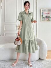 Акція на Плаття-сорочка міді літнє жіноче SHEIN GD-00150392 S Сіро-зелене від Rozetka