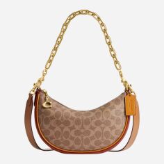 Акція на Сумка крос-боді жіноча з натуральної шкіри маленька Coach Mira Shoulder Bag In Signature Canvas BG-COA-96 Коричнева від Rozetka