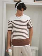 Акція на Футболка довга чоловіча SHEIN GD-00129772 M Коричневий/Білий з принтом від Rozetka