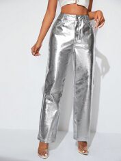 Акція на Штани жіночі SHEIN GD-00158288 L Сріблясті від Rozetka