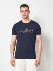 Акція на Футболка бавовняна довга чоловіча U.S. GRAND POLO US51610M-4024 3XL Темно-синя з принтом від Rozetka