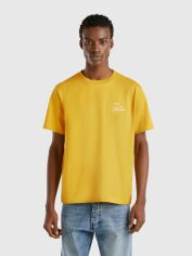Акція на Футболка бавовняна довга чоловіча United Colors of Benetton 34BNU10AP-36H XL Жовта з принтом від Rozetka