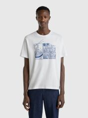 Акція на Футболка бавовняна довга чоловіча United Colors of Benetton 3I1XU10A4-101 XL Біла з принтом від Rozetka