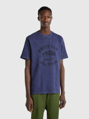 Акція на Футболка бавовняна довга чоловіча United Colors of Benetton 3F98U109Y-94H XL Синя з принтом від Rozetka