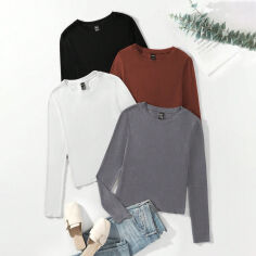Акція на Набір лонгслів довгих жіночих SHEIN GD-00170795 XS 4 шт Різнокольоровий від Rozetka