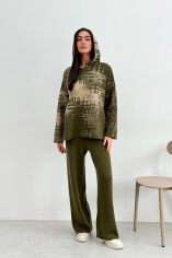 Акція на Худи женское вязаное Vibe Wool Art Knit оливковый XL від Podushka
