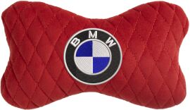 Акція на Подушка на підголовник EVAtech 27 х 16 см BMW Червона з червоною ниткою від Rozetka