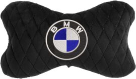 Акція на Подушка на підголовник EVAtech 27 х 16 см BMW Чорна з чорною ниткою від Rozetka