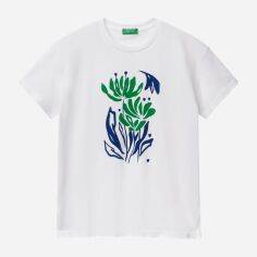 Акція на Футболка бавовняна жіноча United Colors of Benetton 3BL0D10AK-902 227 XL з принтом від Rozetka