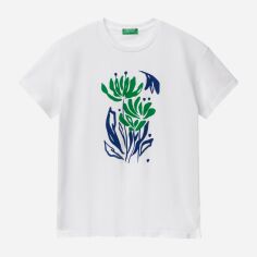 Акція на Футболка бавовняна жіноча United Colors of Benetton 3BL0D10AK-902 227 XS з принтом від Rozetka