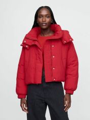 Акція на Куртка демісезонна коротка з капюшоном жіноча Gap 273312600 XL Червона від Rozetka
