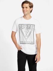 Акція на Футболка бавовняна довга чоловіча Guess 580588448 L Біла з принтом від Rozetka