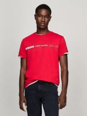 Акція на Футболка бавовняна довга чоловіча Tommy Hilfiger 534998217 M Червона з принтом від Rozetka