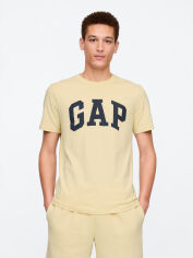 Акція на Футболка бавовняна довга чоловіча GAP 73025996 M Жовта з принтом від Rozetka