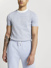 Акція на Футболка бавовняна довга чоловіча River Island XAZ412873JODA S Блакитна з білим від Rozetka