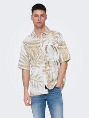 Акція на Сорочка бавовняна літня чоловіча Only & Sons XAZ509413QBBS L Біла з бежевим від Rozetka