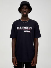 Акція на Футболка бавовняна довга чоловіча Pull & Bear XAZ278184DKSI S Чорна з принтом від Rozetka