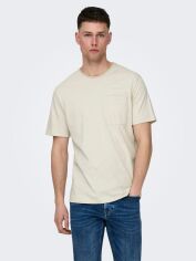 Акція на Футболка бавовняна довга чоловіча Only & Sons XAZ514591PAWL L Світло-бежева від Rozetka