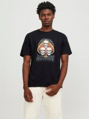 Акція на Футболка бавовняна довга чоловіча Jack & Jones XAZ508407UDJF M Чорна з принтом від Rozetka