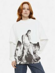 Акція на Футболка бавовняна оверсайз довга жіноча H&M 1154843wer L Біла від Rozetka