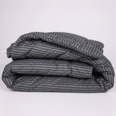 Акція на Одеяло летнее антиаллергенное 142 Color Fun Line 17-0611 Stripe Black EcoSilk MirSon 155х215 см від Podushka