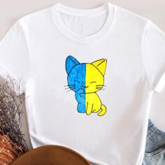 Акція на Футболка бавовняна жіноча Easy Котик UA EY00011 2XL Біла від Rozetka