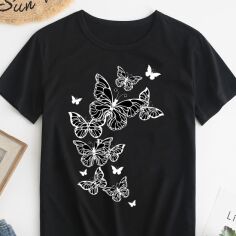 Акція на Футболка бавовняна жіноча Easy Fluttering Floral Print EY00069 S Чорна від Rozetka