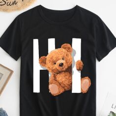 Акція на Футболка бавовняна жіноча Easy Hi! I'm a bear EY00074 XS Чорна від Rozetka