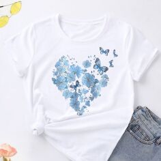 Акція на Футболка бавовняна жіноча Easy Love butterflies EY00033 M Біла від Rozetka