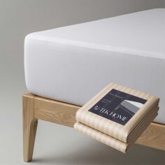 Акція на Набір U-tek Наматрацник Cotton Premium Health Care Водонепроникний з резинкою по периметру 180х200 см + Простирадло натяжне Сатин Boston Ivory Beige Stripe 180х200 см (COTPRF180200 + BEISF182) від Rozetka