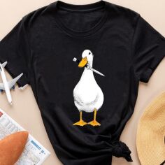 Акція на Футболка бавовняна жіноча Easy Ripper goose EY00083 2XL Чорна від Rozetka