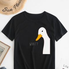 Акція на Футболка бавовняна жіноча Easy Goose asks EY00072 XS Чорна від Rozetka