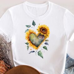 Акція на Футболка бавовняна жіноча Easy Sunflower Heart EY00041 2XL Біла від Rozetka
