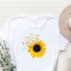 Акція на Футболка бавовняна жіноча Easy Flying sunflower-2 EY00028 S Біла від Rozetka