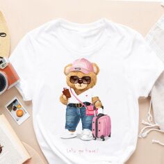 Акція на Футболка бавовняна жіноча Easy Teddy Lady on vacation EY00042 XL Біла від Rozetka