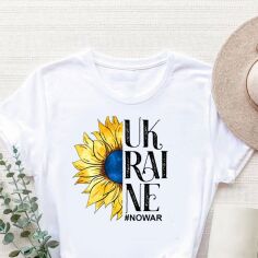 Акція на Футболка бавовняна жіноча Easy Ukraine #NoWar EY00045 2XL Біла від Rozetka